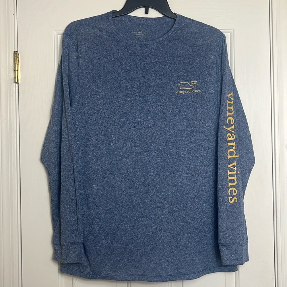 Vineyard Vines Blue Long Sleeve Tee with Yellow Logo